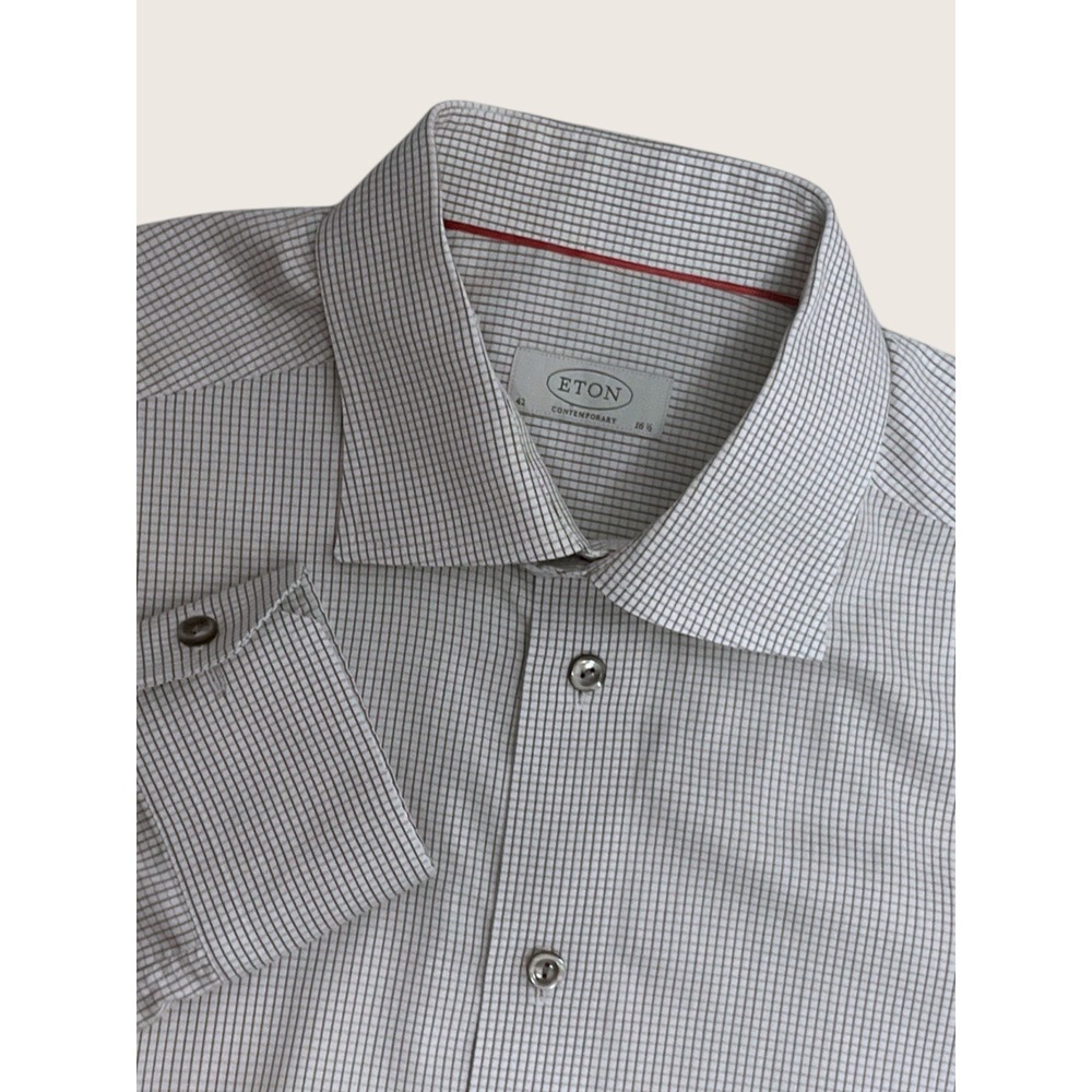 ETON Brown Plaid/ Check CONTEMPORARY Long Sleeve Cotton Dress Shirt 42 16 1/2